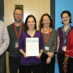 Some of he Library staff at Shrewsbury with the Sally Hernando award